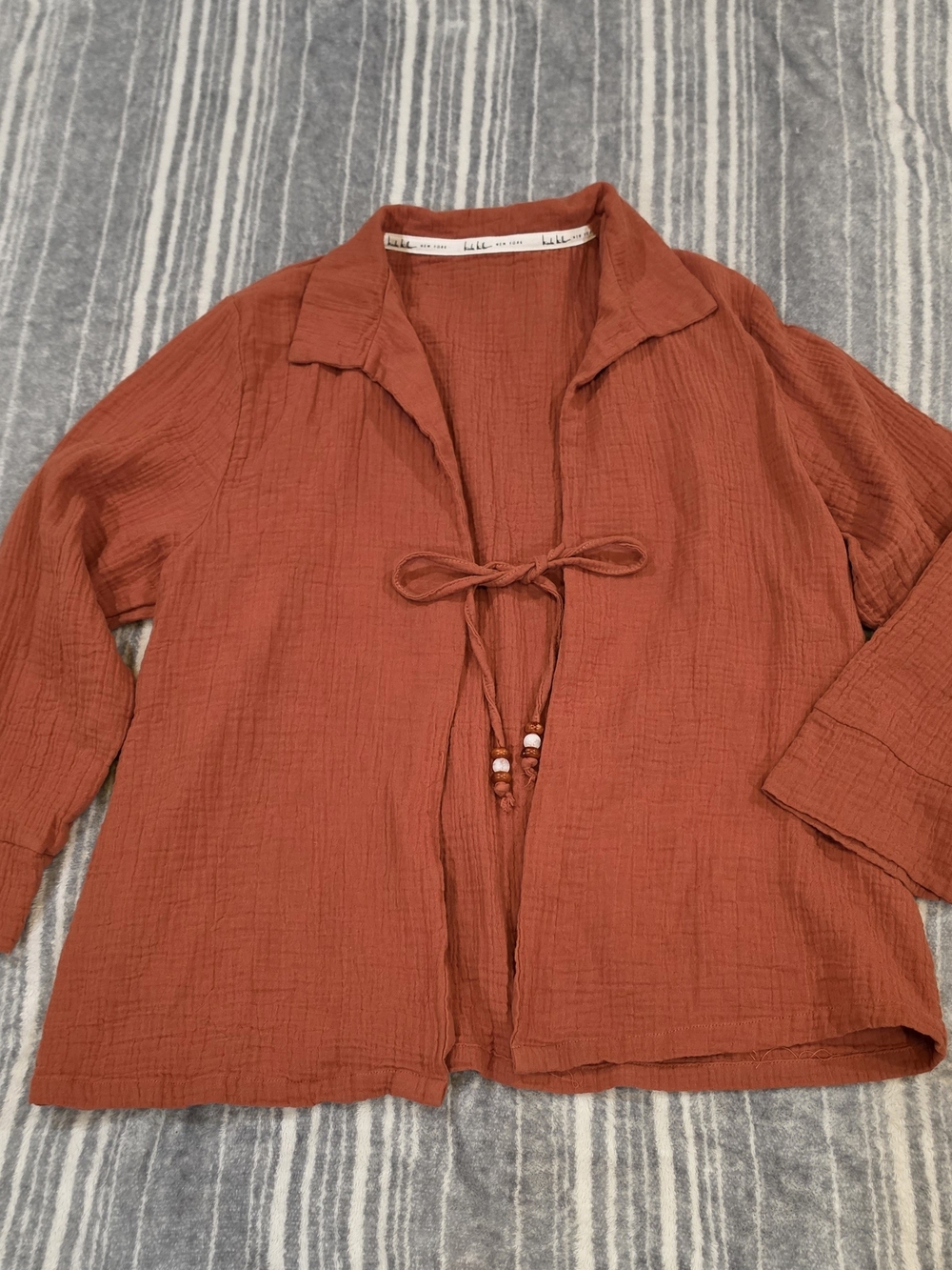 Nicole Miller Rust Tie-Front Gauze Blouse